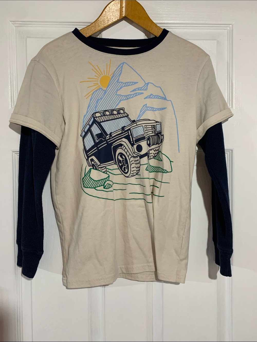 The Children's Place Cream & Navy Layered-Look Tee with Off-Road Truck Graphic
